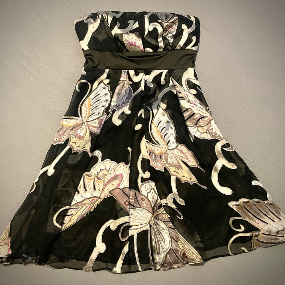 Cocktail dress -  Black Butterfly Print Strapless Dress